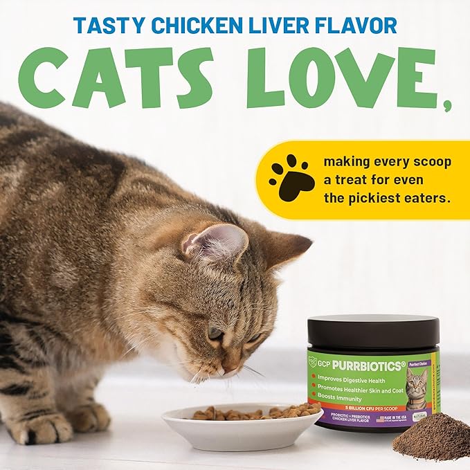 Guardian’s Choice Purrbiotics, Cat Probiotic Powder for Digestive & Immune Support, 5 Billion CFU with Prebiotics & Fiber, Shelf-Stable Probiotics for Cats, Chicken Flavor Cat Probiotics, 120 Servings