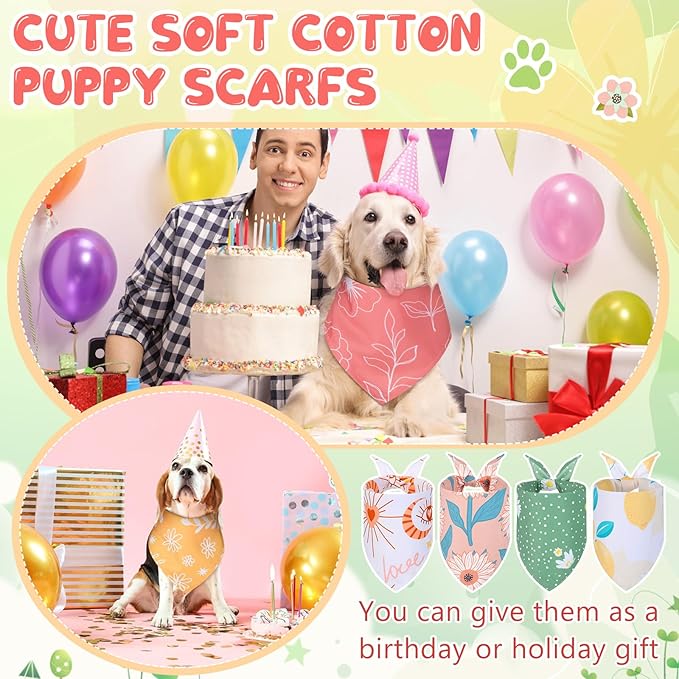 Amylove 50 Pcs Dog Bandanas Bulk Fall Puppy Floral Dog Bibs Holiday Washable Scarf Pets Triangle Head Scarfs Bandanas Pet Costume Outfit(Flower,Large)