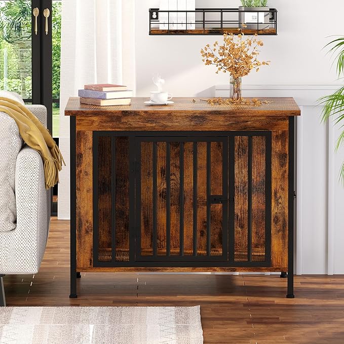 EasyCom Dog Crate Furniture for 1 or 2 Dogs, Heavy Duty Single/Double Dog Crates for Small/Medium/Large Dogs, Dog Kennel Furniture Indoor as TV Stand, Medium Size 31.5" L(20-35 Pounds), Brown