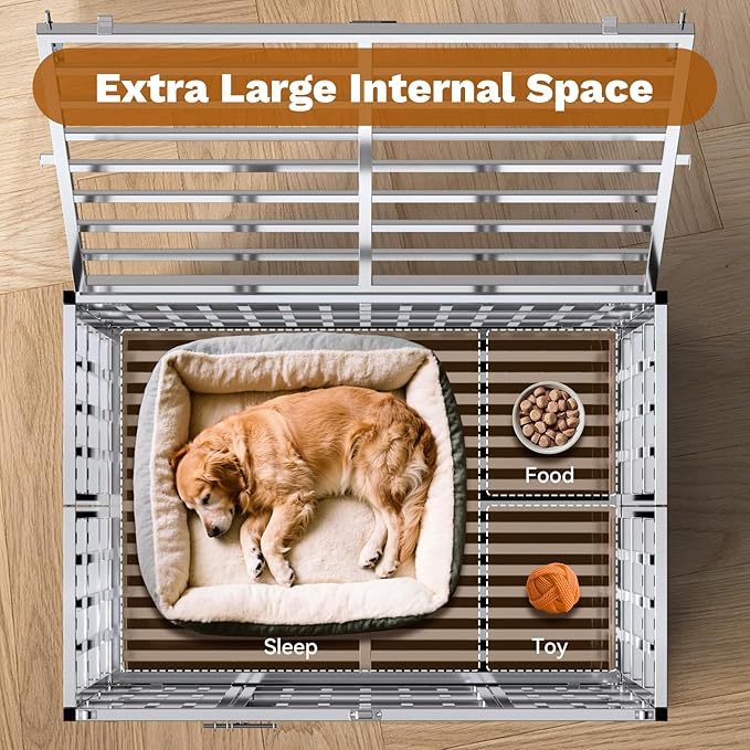 37" Heavy Duty Dog Crates for Large Dogs, Upgraded 4 Lockable Wheels, Stainless Steel Kennel Dog Kennel Indoor, Max Load 300Lbs, Easy to Clean, Escape Proof, XL Dog Cage for High Anxiety Dogs