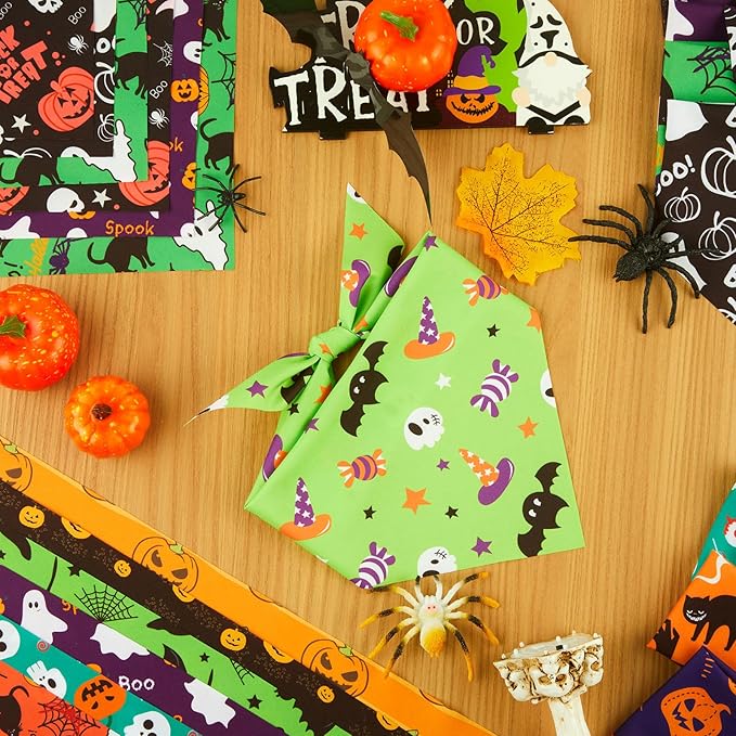 Preboun 100 Pcs Halloween Dog Bandanas Bulk Pumpkin Ghost Bandanas for Dogs Colorful Triangle Kerchief Bibs Scarf Set for Pet Costume Photo Props Accessories Pet Shops Adoption Events, 25 Styles