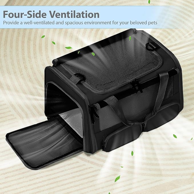 Cat, Dog Carrier for Pets up to 15 lbs, Soft-Sided Collapsible Pet Carrier with Upgraded Sturdy Base, Privacy Curtain and 2 Storage Bags, Cat Bag for Medium Cats and Small Dogs