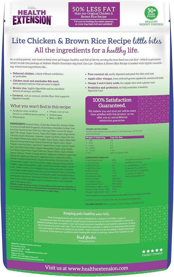 Health Extension Little Bites LITE Dry Dog Food, Chicken & Brown Rice for Small Breeds, Supports Healthy Weight, Digestion, Coat & Joint Health with Probiotics & Superfoods, 15 lb Bag (Pack of 1)