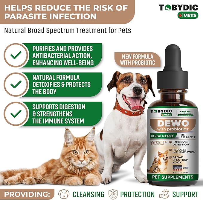 Broad Spectrum Herbal Intestinal Defense with Probiotic for Cats & Dogs - Natural Support Helps to Remove Toxins - Supplement Drops - Made in USA