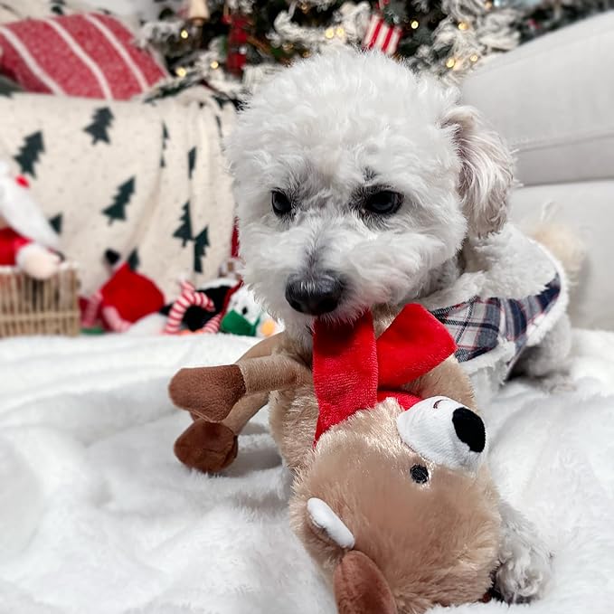 Giftable World Holiday Plush Pet Toy Fun for Christmas Designs with Squeaker Dog Chew Toy (13" Long Legs Reindeer w/Squeaky Ball)