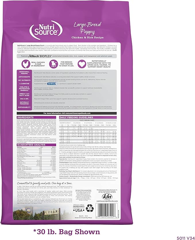 NutriSource Puppy Food, Made with Chicken and Rice, Large Breed, with Wholesome Grains, 30LB, Dry Dog Food
