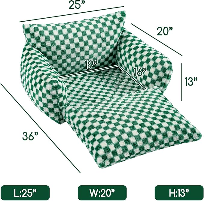 Hollypet Cat Bed Fluffy Plush Mutifuctional Double-Layer Soft Pet Couch Orthopedic Sofa Nest Beds for Small Cats and Dogs, Forest Green and White (25x20x13 inch)