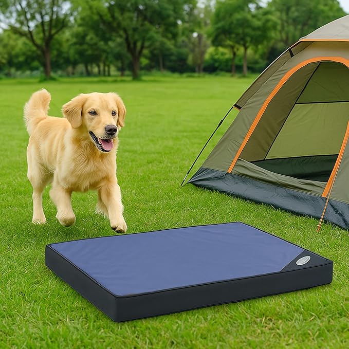 Orthopedic Outdoor Waterproof Dog Beds for Large Dogs, Washable Crate Bed with Egg Crate Foam Pet Bed Mat and Removable Oxford Fabric Cooling Cover,41"x 29", Navy