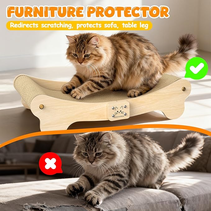 Cat Scratcher Bed Hammock Indoor: 2-in-1 Cat Scraching Board with Natural Sisal Wood, Scratch Pad Cats Lounger for Scratching & Sleeping - Furniture Protector for Bedroom and Living Room (24x16x5.5in)