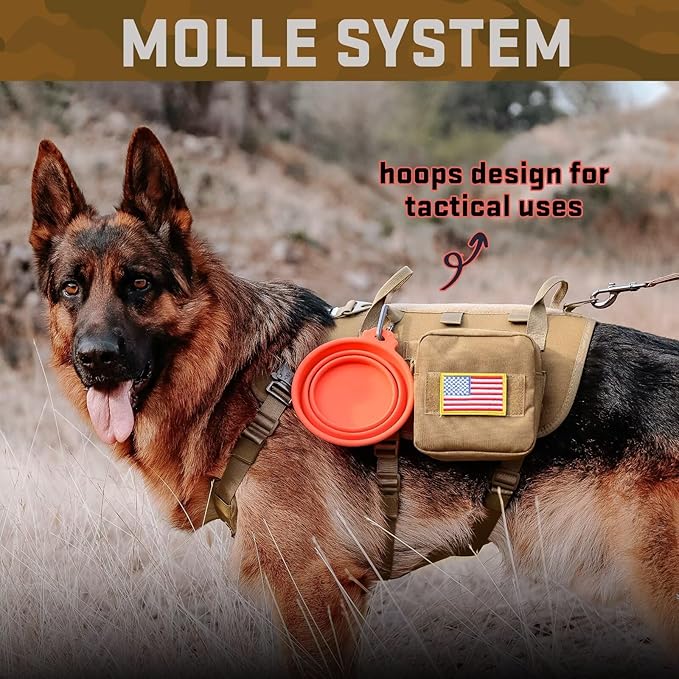 Forestpaw Dog Harness Medium Sized,Tactical Dog Harness with Handle,No Pull Military Style Service Dog Vest with Pockets Adjustable for Medium Dogs,Brown,Chest 21.5-45"