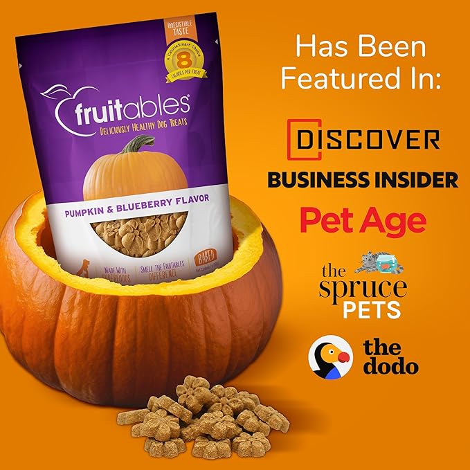Fruitables Healthy Dog Treats Pumpkin & Apple | Made with Pumpkin for Dogs | Low Calorie Treats for Dogs | 12 Ounces, White