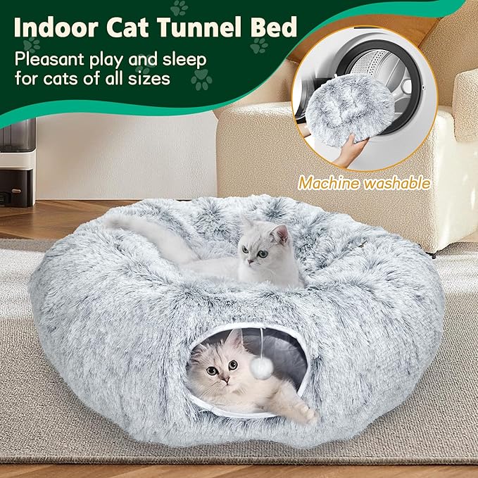 Multifunctional Cat Tunnel Toy - XL Interactive Cat Play Tunnel with Climbing Holes and Thick Resting Mat, Ideal for Mult Homes and Extended Playtime (Ash Gray)