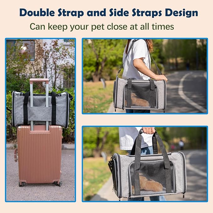 Top tasta Dog Cat Carrier Pet Carriers for Large Cats Small Dogs Carrier Soft Sided Puppy up to 25Lbs Dog Carrier Portable Foldable Dog Cat Travel Carrier (Large-Grey& Black -20 * 13 * 13)