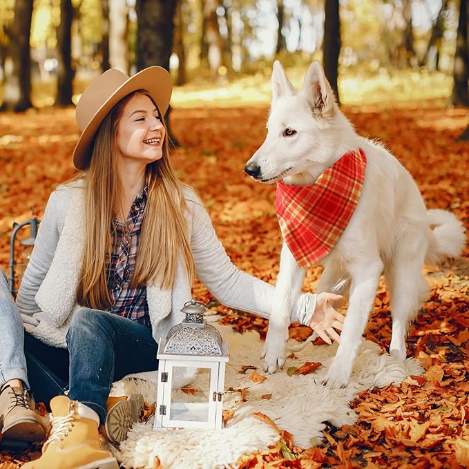 Weewooday 50 Pcs Thanksgiving Fall Dog Bandanas Bulk Plaid Bandanas for Dogs Autumn Soft Doggie Bibs Triangle Scarves for Small Medium Large Pet Costume(Plaid Pattern, 25.6 x 17.7 x 17.7 Inch)
