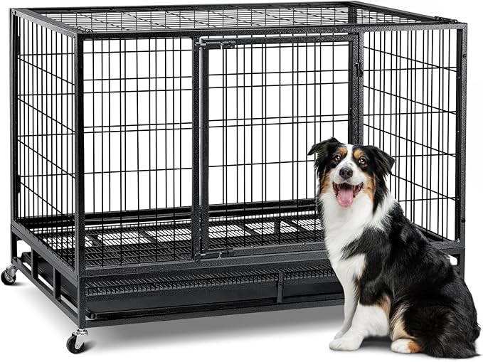 Oranland 48 inch Wire Dog Crate,2025 New Upgraded Stackable Dog Crate for Nursing Mother Dogs & Puppies,Large Dog Kennel with Reinforced Frame,Sturdy Locks Design/Removable Tray