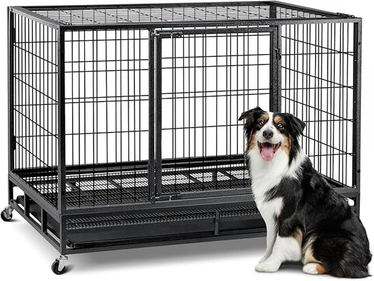 Oranland 48 inch Wire Dog Crate,2025 New Upgraded Stackable Dog Crate for Nursing Mother Dogs & Puppies,Large Dog Kennel with Reinforced Frame,Sturdy Locks Design/Removable Tray