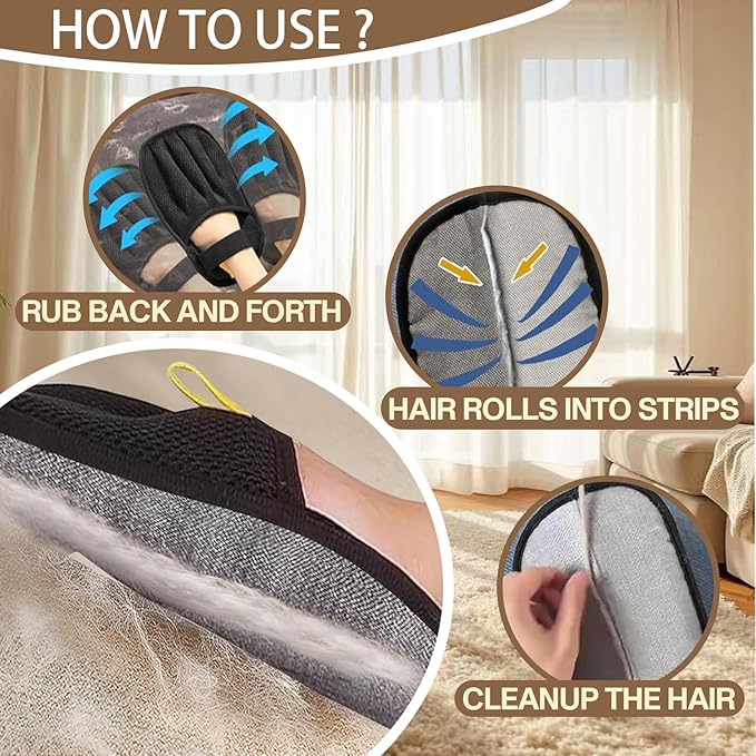 Pet Hair Remover Glove - Reusable Electrostatic Five-Finger Gloves for Cat/Dog Hair Removal on Furniture, Carpet & Clothes