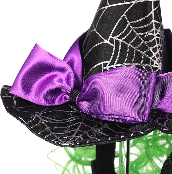 Halloween Witch Hat for Pet Cat Small Dog Puppy - Cat Witch Hat with Funny Wig - Black Polyester Cosplay Decor, Party Costume Accessory