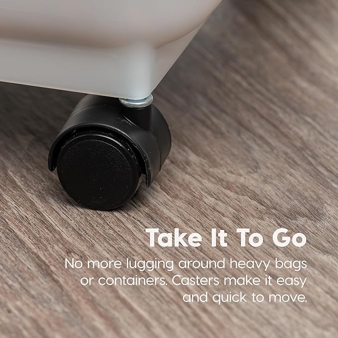 IRIS USA Airtight Dog Food Storage Container, WeatherPro, Up to 40 lbs, Removable Wheels, for Dog Cat Bird and Other Pet Food Storage Bin, Keep Fresh, Translucent Body, Made in USA, Pearl/Almond