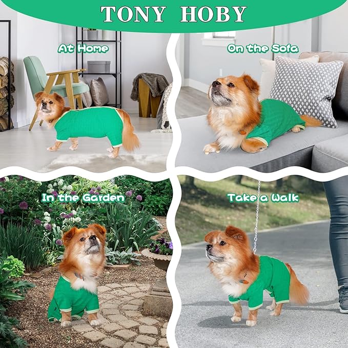 TONY HOBY Dog Pajamas, Dog Recovery Suit After Surgery, Soft Dogs Dogs Jumpsuit Shirts for Small Medium Dogs (Green, Boy, L)
