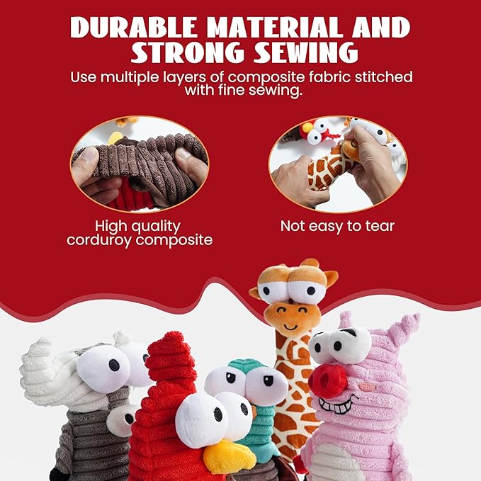 Nocciola 5-Pack Squeaky Dog Toys, Durable Stuffed Critter Zoo Dog Toys with Unique Squeak Sounds to Keep Dogs Busy, Puppy Toys for Small, Medium, and Large Dogs