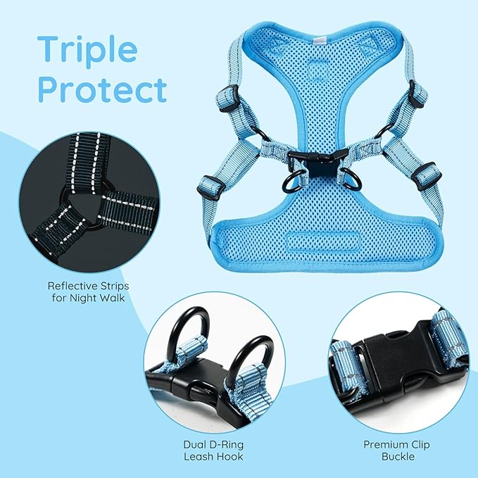BELLA & PAL Adjustable Step-in Dog Harness, Puppy No-Pull Vest with Leash Set for XS/Small & Medium Dog, Breathable All-Weather Mesh, Reflective Strip, Secure Hook & Loop, Buckle Closure, Dual D-Rings