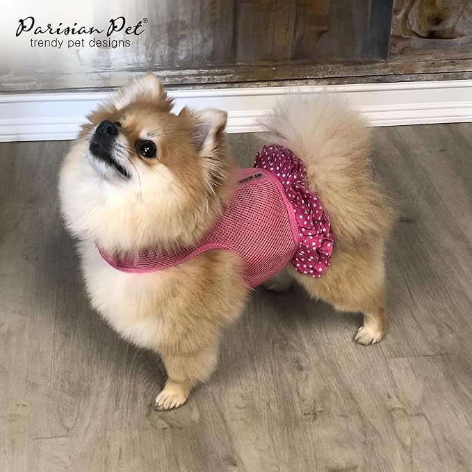 Parisian Pet Step in Dog Harness - 100% Mesh Fabric Pink Girl Dog Harnesses - Soft Fully Padded, No Pull Dog Vest Harness Dress - Puppy Harness - Dog Harness Large Sized Dog - L
