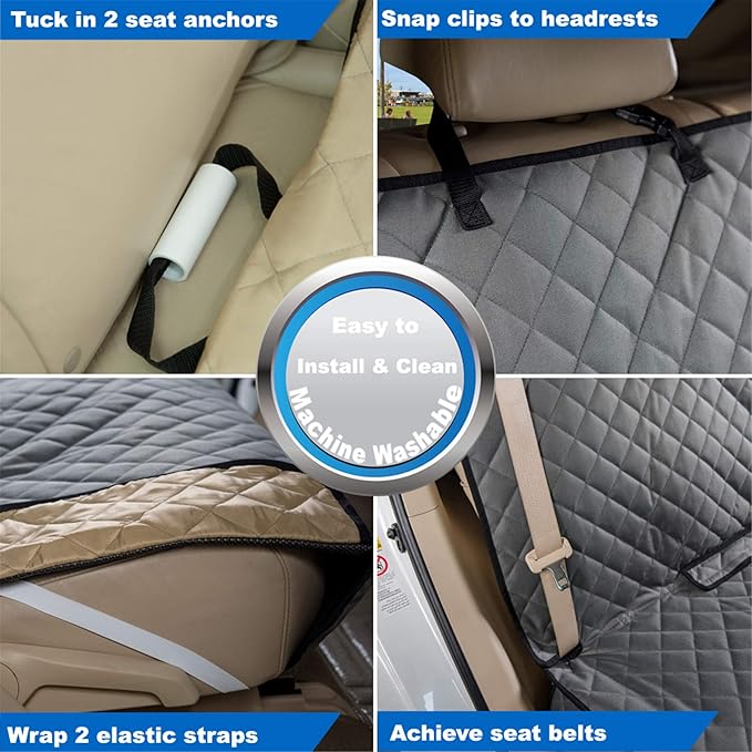 Bench Car Seat Cover Protector - Waterproof, Heavy-Duty and Nonslip Pet Car Seat Cover for Dogs with Universal Size Fits for Vehicles, Trucks & SUVs(Grey)