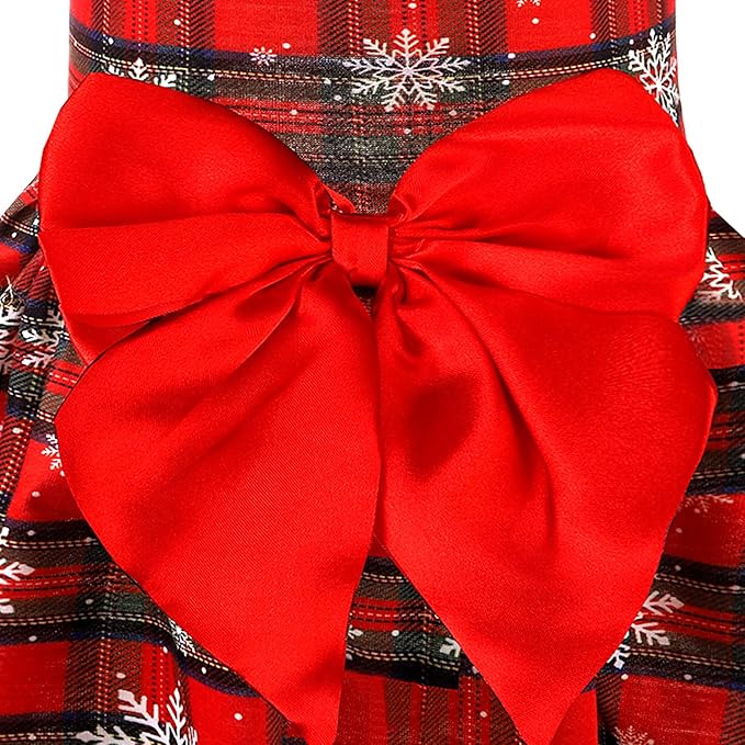 PUPTECK Plaid Dog Christmas Dress Cute Puppy Costume Outfit Small Dogs Clothes with Bowknot Skirt, Snow, M