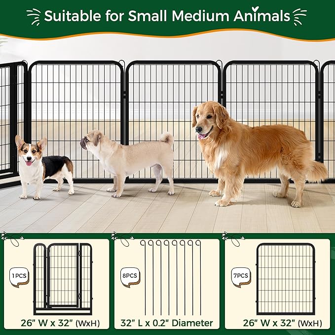 Yaheetech Dog Playpen Outdoor, 32 inch 8 Panels Dog Pen Indoor Heavy Duty Puppy Exercise Pen Metal Pet Fence for RV Camping/Yard/Garden