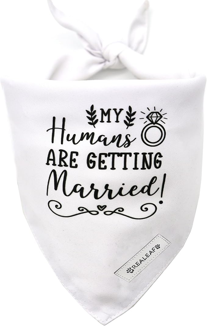 Realeaf Engagement Gift, My Humans are Getting Married Dog Bandana, Dog Wedding Outfit for Boy and Girl, Premium Durable Fabric, Dog Engagement Announcement for Medium and Large Dogs Pets (Large)