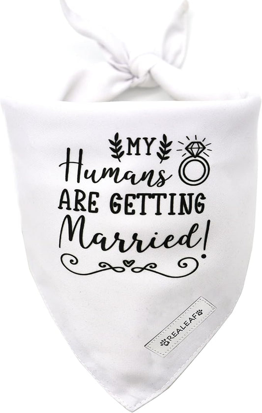 Realeaf Engagement Gift, My Humans are Getting Married Dog Bandana, Dog Wedding Outfit for Boy and Girl, Premium Durable Fabric, Dog Engagement Announcement for Medium and Large Dogs Pets (Large)