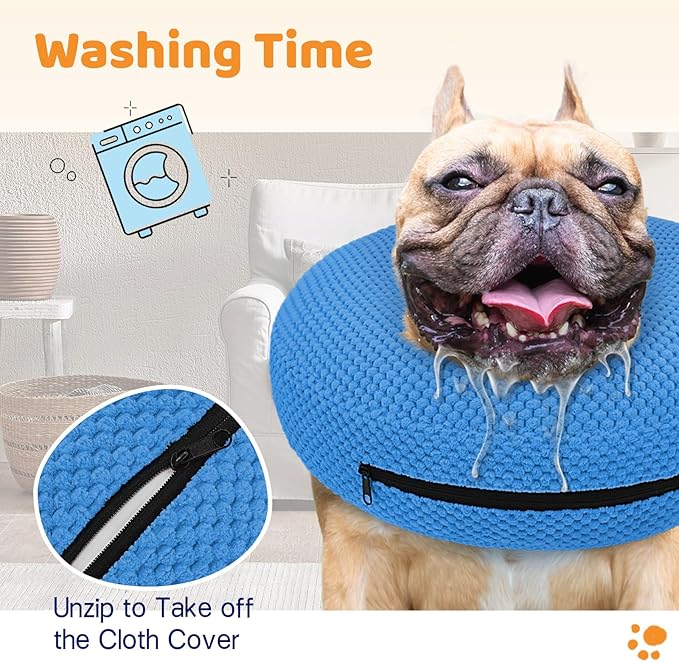 Supet Inflatable Dog Cone Collar for Dogs to Stop Licking, Dog Donut Collar After Surgery, Soft Pet Cone for Small Medium Large Dogs Blue 02 XS