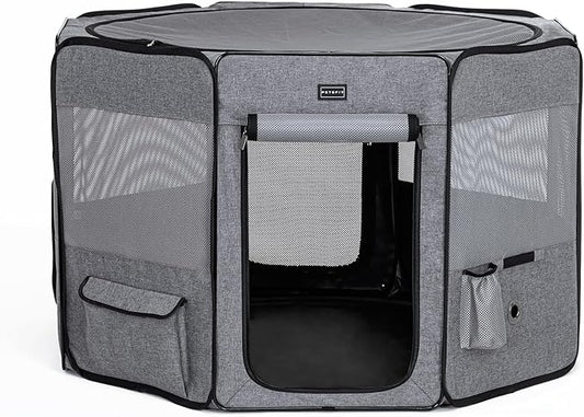 Petsfit Portable Dog Playpen for for Large Dogs/Cat/Rabbit/Chick, with Water Bottle Holder and Carrying Case, for Travel/Indoor/Outdoor Use, Large (45.5"x45.5"x28.5")