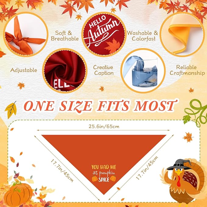 200 Pcs Fall & Thanksgiving Dog Bandanas Bulk with Holiday Sayings, Washable Adjustable Pet Triangle Scarf Bibs, Autumn Grooming Accessories for Small Medium Large Dogs Cats Costume Decor