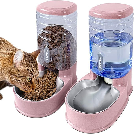 Stainless Steel Automatic Pet Feeder for Small&Medium Pets Automatic Food Feeder and Waterer Stainless Steel Bowls Set 3.8 L, Travel Supply Feeder and Water Dispenser for Dogs Cats Pets Animals