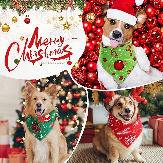 Preboun 100 Pcs Christmas Dog Bandanas Bulk Xmas Bandanas for Dogs Triangle Kerchief Bibs Scarf for Pet Xmas Costume Photo Props Accessories Pet Shops Adoption Events, 25 Styles(25.6 x 17.7 x 17.7)