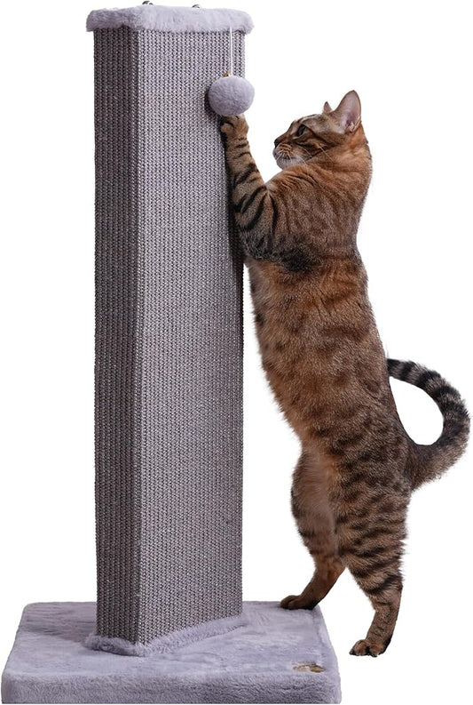 32.7" Tall Cat Scratching Post for Indoor Cats, Sisal Cat Scratcher Post with Hanging Ball