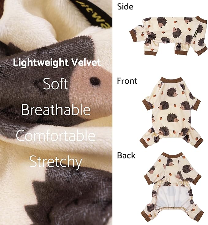Fitwarm Funny Hedgehog Dog Pajamas, Warm Winter Dog Clothes for Small Dogs Boy Girl, Cozy Pet Onesie with Feet, Beige, Brown, XS