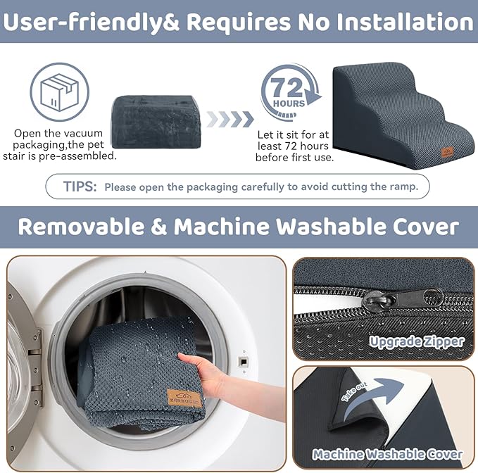 Dog Ramp and Stair for Bed 16" H-20 H,3-Step Cat Stair for Sofa and Chair,4-Step Dog Ramp for High Bed and Window,Durable Nonslip Fabric Cover for Indoor (Dark Grey-20 H, Pet Friendly, 4)