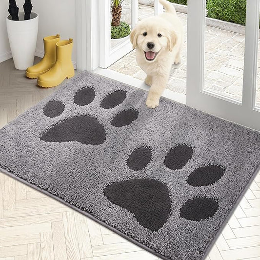 PURRUGS Dirt Trapping Door Mat 24" x 35.5", Non-Skid/Slip Machine Washable Microfiber Entryway Rug, Dog Doormat, Super Absorbent Welcome Mat for Muddy Wet Shoes and Paws, Grey