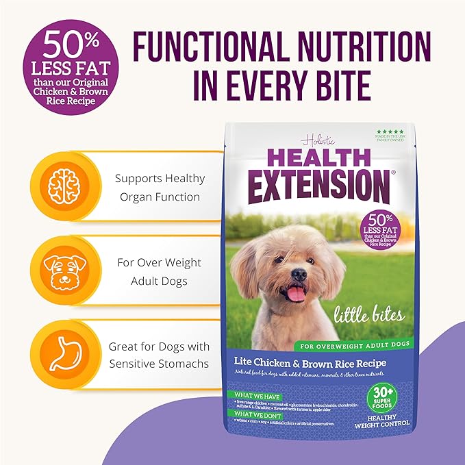 Health Extension Little Bites LITE Dry Dog Food, Chicken & Brown Rice for Small Breeds, Supports Healthy Weight, Digestion, Coat & Joint Health with Probiotics & Superfoods, 15 lb Bag (Pack of 1)