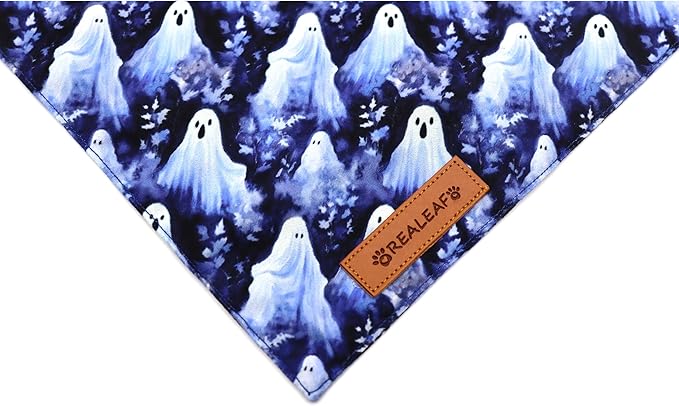 Realeaf Halloween Dog Bandanas 2 Pack, Pumpkins and Ghosts Pet Scarf for Boy and Girl, Premium Durable Fabric, Holiday Bandana for Medium and Large Dogs Pets (Large)
