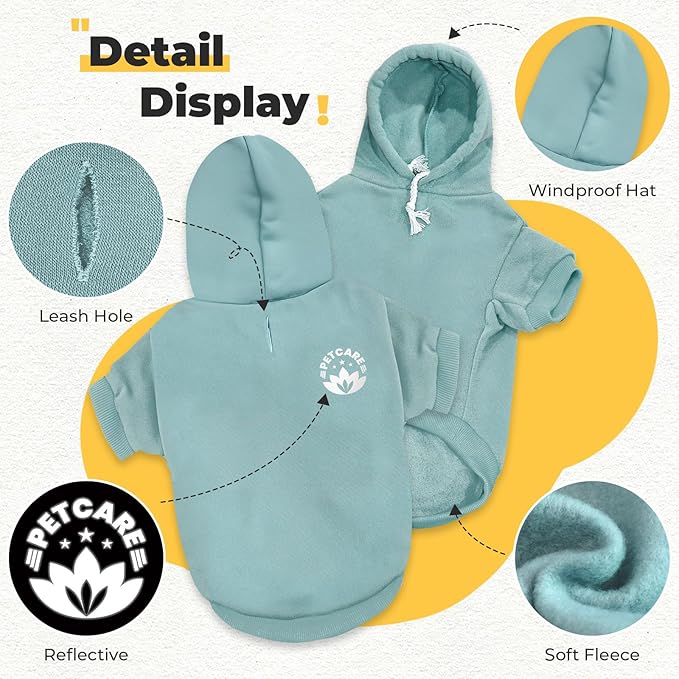 PETCARE Dog Hoodie Sweaters for Small Medium Dogs Cats Cute Soft Warm Fleece Puppy Sweaters Dog Clothes Hoodies Sweatshirt Reflective Fall Winter Chihuahua Yorkie French Bulldog Outfits, Blue