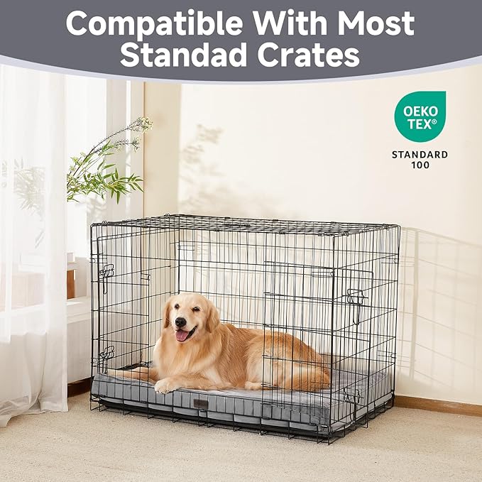 OhGeni 41 Inches Orthopedic Waterproof & Machine Washable Dog Bed for Large Pets, Suitable for Crates, 25D Egg Crate Foam, Non-Slip Bottom & Removable Cover(Gray)