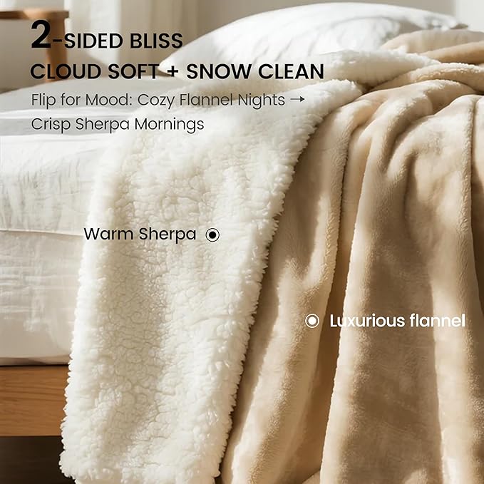 gogobunny Waterproof Bed Blanket, Reversible Sherpa Fleece Throw Blanket for Dog Puppy Cat, Furniture Cover Protects Bed Couch Sofa from Liquid Pee and Pet Fur (Beige, 90x90 inches)