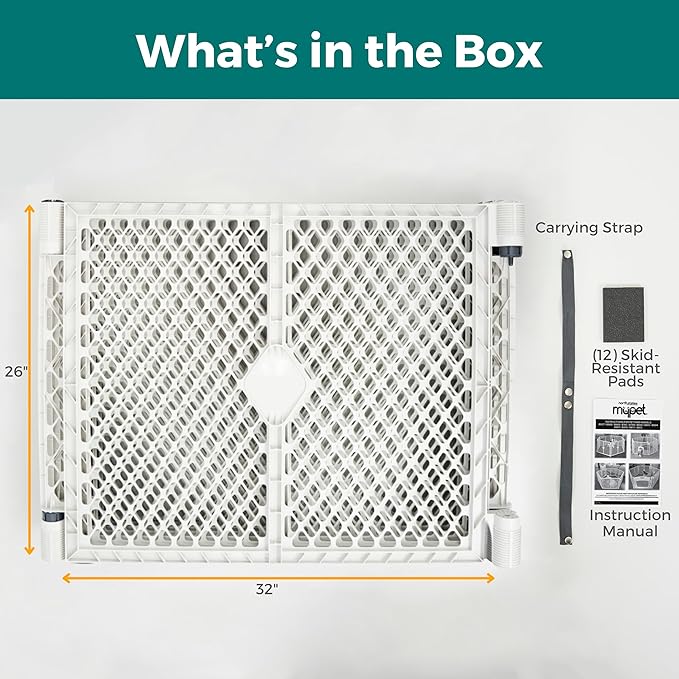 MyPet Petyard Passage: 5.5 Ft. Wide Customizable Folding Dog Playpen with Passage Flap-Door for Indoor/Outdoor. Made in USA. 6-Panel Puppy Playpen. Freestanding Play Pen Dog Gate 26" Tall, Light Gray