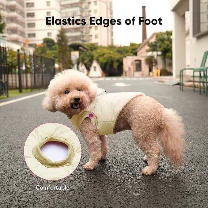 Fleece Lining Dog Hoodie with Harness Built in,Extra Warm Small Dog Jacket in Winter Puppy Coats with Hooded,Light Yellow S