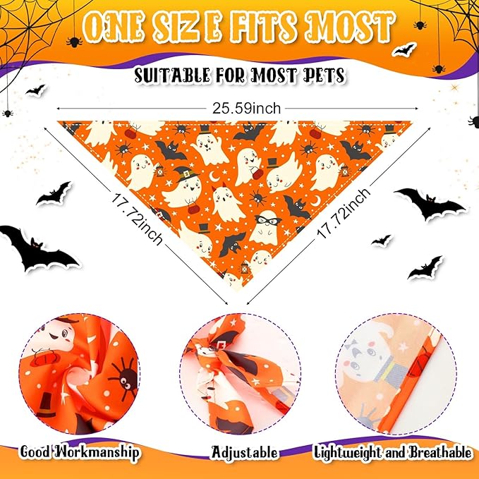 Amylove 120 Pcs Halloween Dog Bandanas Bulk Thanksgiving Day Holiday Triangle Dog Pack Puppy Kerchief Bandana Adjustable Pet Scarf for Pet Cat Costume Accessories Decor(Skeleton)