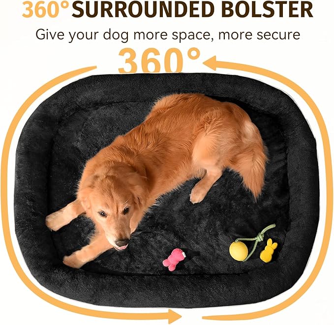 Orthopedic Washable Large Dog Bed: Memory Foam Waterproof Pet Bed with Bolsters - Removable Washable Cover for L XL XXL Large Sized Dog Bed - Non-Slip Bottom - Black